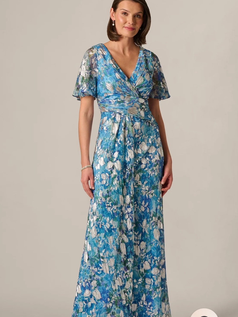 Adrianna Papell Blue Floral Wrap Maxi Dress Size 10